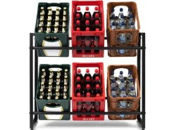 Discount Karat Flaschenkastenständer Kenji - Robustes Lagerregal für Büro, Küche, Garage oder Flur - Schwarz - 104 x 32 x 82 cm