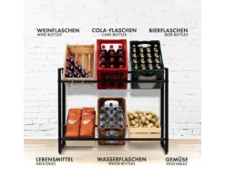 Discount Karat Flaschenkastenständer Kenji - Robustes Lagerregal für Büro, Küche, Garage oder Flur - Schwarz - 104 x 32 x 82 cm