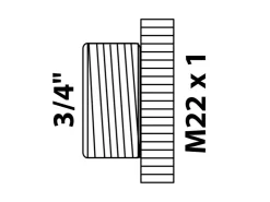 New Kirchhoff Übergangsstück 26,4 mm (3/4" AG) x M22 IG Chrom