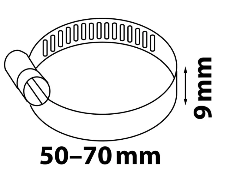 New Schlauchklemme Breite 9 mm Spannbereich 50 mm - 70 mm Edelstahl Wäschetrockner|Gefrierschränke