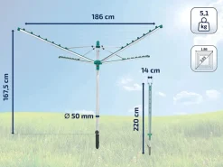 Hot Wäschespinne Linomatic V 40m Leine Wäscheständer höhenverstellbar Wäschetrockner