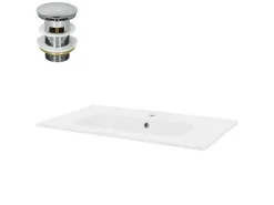 Discount LuxeBath Waschbecken aus Keramik Weiß 81x16,5x46 cm mit Ablaufgarnitur