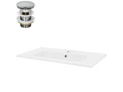 Discount LuxeBath Waschbecken aus Keramik Weiß 81x16,5x46 cm mit Ablaufgarnitur