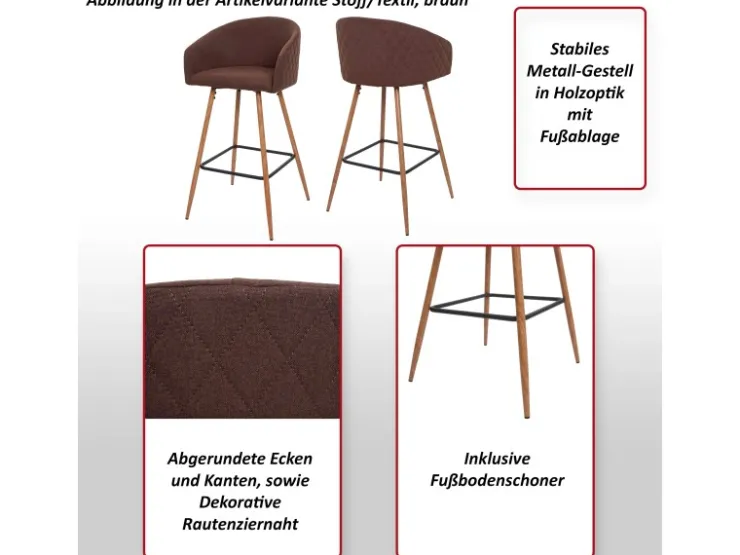 Outlet MCW Barhocker D72 2er-Set Stoff/Textil Braun