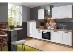 Best Menke Küchenzeile Artisan Premium 270 cm Landhaus Weiß Artisan-Eiche Nachbildung