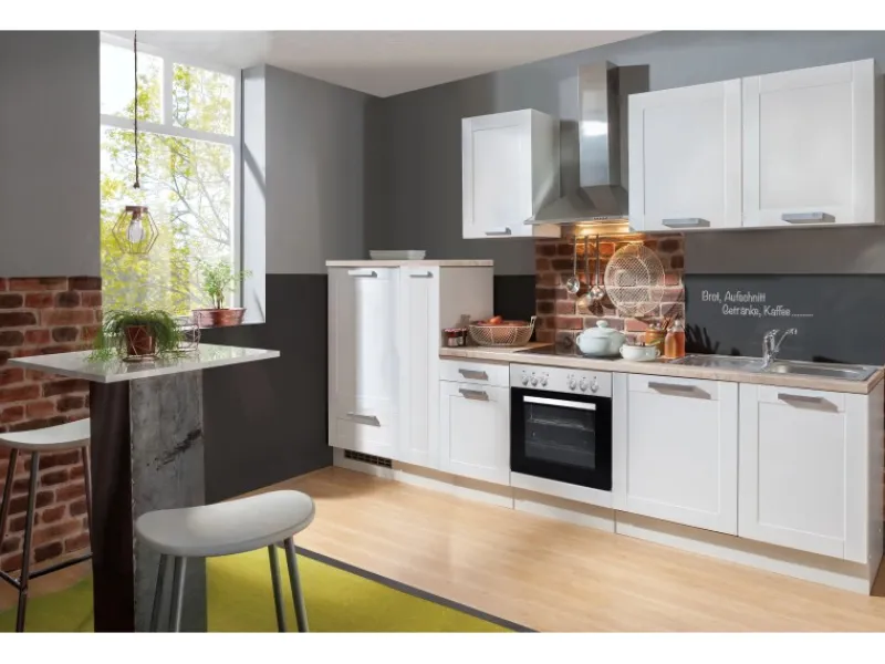 Hot Menke Küchenzeile White Premium Landhaus 300 cm Lacklaminat Weiß Matt-Asteiche Landhausküchen|Kochfelder