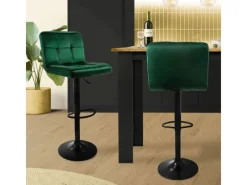 Outlet Barhocker 2Er Set aus Samt Grün Gepolsterter Barstuhl mit Rückenlehne Kücheninseln