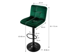 Outlet Barhocker 2Er Set aus Samt Grün Gepolsterter Barstuhl mit Rückenlehne Kücheninseln