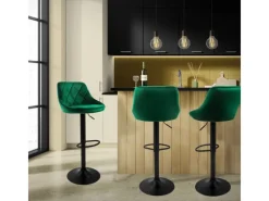 New Barhocker 2Er Set aus Samt Grün Gepolsterter mit Rückenlehne Fußstütze Kücheninseln