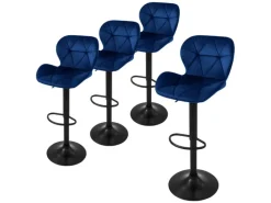 Hot Barhocker 4Er Set aus Samt Blau Gepolsterter Drehbar Hocker Kücheninseln