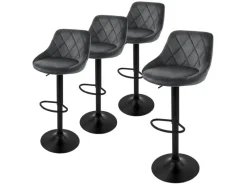 Sale Barhocker 4Er Set aus Samt Grau mit Rückenlehne Drehbar Kücheninseln
