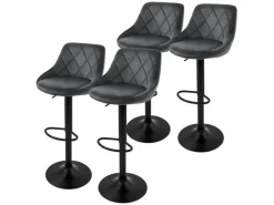 Sale Barhocker 4Er Set aus Samt Grau mit Rückenlehne Drehbar Kücheninseln