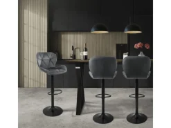 Discount Barhocker 4Er Set aus Samt Grau Gepolsterter Drehbar Hocker Kücheninseln