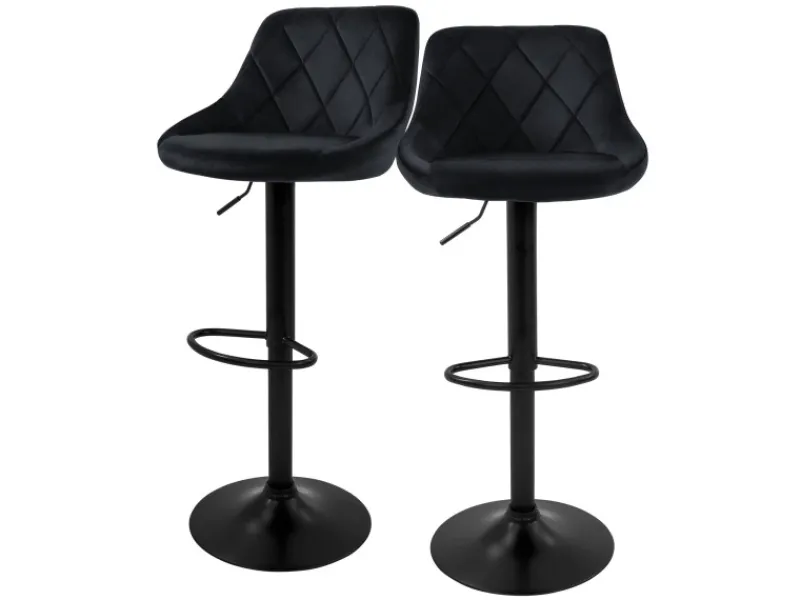Best Barhocker 2Er Set aus Samt Schwarz mit Rückenlehne und Fußstütze Kücheninseln