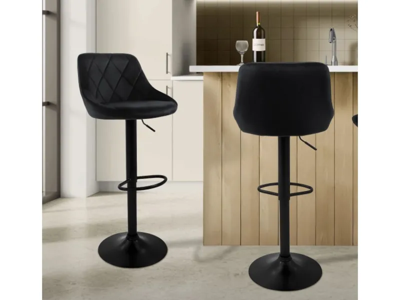 Best Barhocker 2Er Set aus Samt Schwarz mit Rückenlehne und Fußstütze Kücheninseln