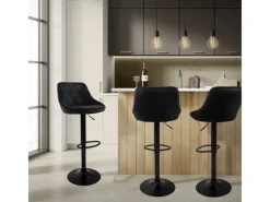 Best Barhocker 2Er Set aus Samt Schwarz mit Rückenlehne und Fußstütze Kücheninseln
