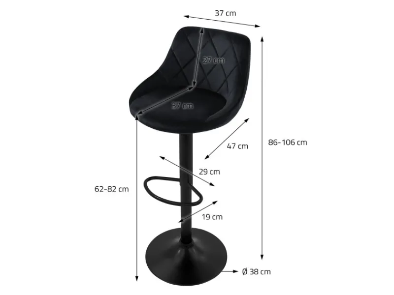 Best Barhocker 2Er Set aus Samt Schwarz mit Rückenlehne und Fußstütze Kücheninseln