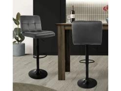 Discount Barhocker 2Er Set aus Samt Grau Gepolsterter Barstuhl mit Rückenlehne Kücheninseln
