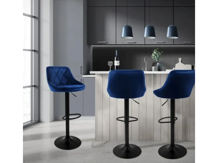 ML-Design Kücheninseln<Barhocker 4Er Set aus Samt Blau Gepolsterter Drehbar Blau-Schwarz