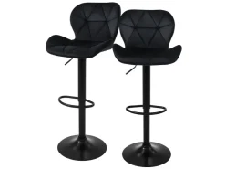 New ML-Design Barhocker 2Er Set Samt Schwarz Gepolsterter Barstuhl mit Rückenlehne