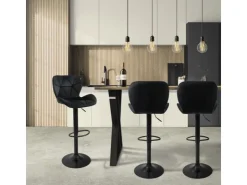 New ML-Design Barhocker 2Er Set Samt Schwarz Gepolsterter Barstuhl mit Rückenlehne