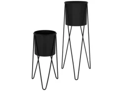 Best Blumenständer 2Er Set Schwarz 27x27x48,5 cm 35,5x34x75 cm aus Stahl Töpfe
