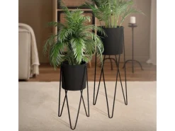 Best Blumenständer 2Er Set Schwarz 27x27x48,5 cm 35,5x34x75 cm aus Stahl Töpfe