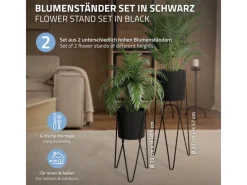 Best Blumenständer 2Er Set Schwarz 27x27x48,5 cm 35,5x34x75 cm aus Stahl Töpfe