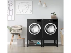 Hot Doppel Waschmaschinen Untergestell 2 Ablagen Schwarz 128x54 cm Stahl Waschmaschinen