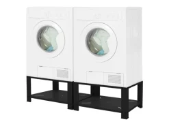 Hot Doppel Waschmaschinen Untergestell 2 Ablagen Schwarz 128x54 cm Stahl Waschmaschinen