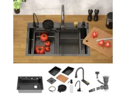 ML-Design Schneidebretter<Multifunktionale Spülbecken Edelstahl 68x46 cm Anthrazit Rechteckig
