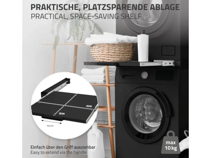 ML-Design Waschmaschinen<Zwischenbaurahmen mit Ausziehplatte aus Stahl 60x60 cm Schwarz