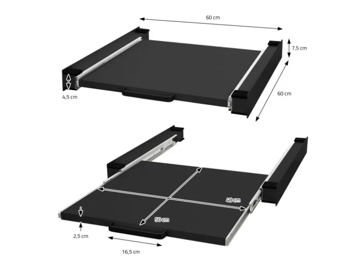 ML-Design Waschmaschinen<Zwischenbaurahmen mit Ausziehplatte aus Stahl 60x60 cm Schwarz