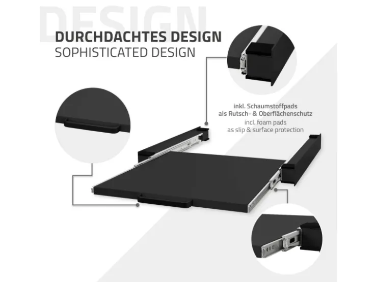 ML-Design Waschmaschinen<Zwischenbaurahmen mit Ausziehplatte aus Stahl 60x60 cm Schwarz