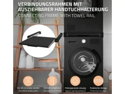 ML-Design Waschmaschinen<Zwischenbaurahmen mit Ausziehplatte aus Stahl 60x60 cm Schwarz