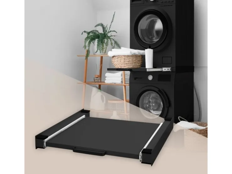 ML-Design Waschmaschinen<Zwischenbaurahmen mit Ausziehplatte aus Stahl 60x60 cm Schwarz