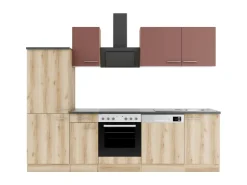 Hot Optifit Bari407/Livorno290 Küchenzeile 270 cm Rostrot / Wildeiche Nachbildung