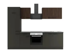 Sale Rimini409/Madrid420 Küchenzeile 210 cm Rillendekor Nussbaum/ Anthrazit Winkelküchen