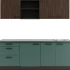 Clearance Optifit Rimini409/Verona405 Küchenzeile 210 cm Rillendekor Nussbaum / Steingrün