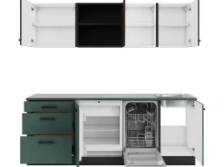 Clearance Optifit Rimini409/Verona405 Küchenzeile 210 cm Rillendekor Nussbaum / Steingrün