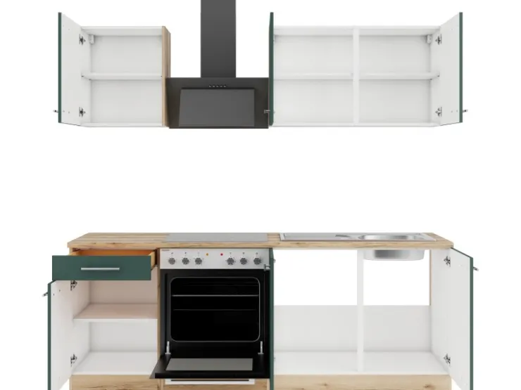 Sale Optifit Savona405 Küchenzeile 210 cm Steingrün