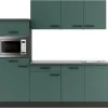 Verona405 Küchenzeile 210 cm Steingrün Kühlschränke|Einbauküchen