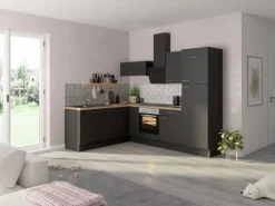 Outlet Winkelküche Optikoncept Ingvar 270 cm Anthrazit Besteckkästen|Kochfelder