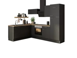 Outlet Winkelküche Optikoncept Ingvar 270 cm Anthrazit Besteckkästen|Kochfelder
