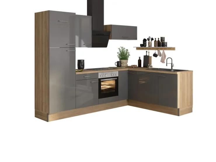 Optifit Winkelküche Optikoncept Jonte ohne E-Geräte 270 cm Anthrazit-Wildeiche