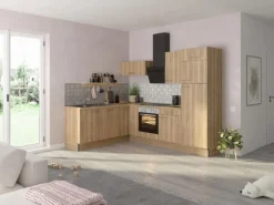 Discount Winkelküche Optikoncept Erik 270 cm Wildeiche Nachb. Besteckkästen|Kühlschränke