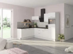 Discount Winkelküche Optikoncept Rurik ohne E-Geräte 270 cm Weiß Winkelküchen|Besteckkästen