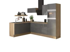 Optifit Winkelküchen|Besteckkästen<Winkelküche Optikoncept Jonte ohne E-Geräte 270 cm Anthrazit-Wildeiche