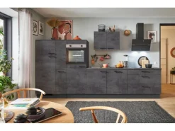 Best Küchenzeile 300cm Beton Grafitgrau Anschlag L 1 Geräte-. 1 Seitenschrank Winkelküchen