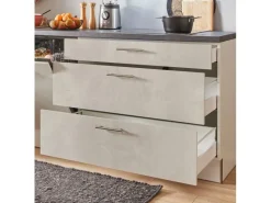Best Küchenzeile 330 cm Beton Weißgrau Anschlag links 2 Geräteschränke Kühlschränke